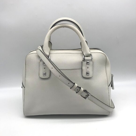 Michael Kors White Saffiano Leather Studded Satchel - Picture 2 of 13